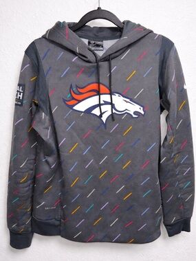 Nike Denver Broncos Crucial Catch Dri-FIT Hoodie Mens Small Charcoal Grey NFL